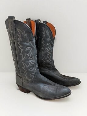Vintage J. Chisholm Dark Gray Leather Cowboy Boots Women 9.5 Made in USA Western